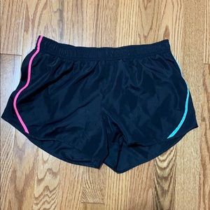 Black rainbow print active shorts